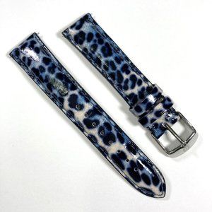 Michele Blue Animal Print Leather Watch Strap, 18mm